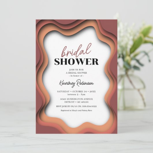 Retro Wave Burnt Orange Brautparty Einladung (Stehend Vorderseite)