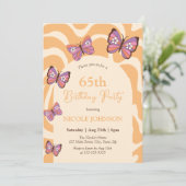 Retro Wave Butterfly Peach Orange Geburtstag Einladung (Stehend Vorderseite)