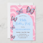 Retro Wave Butterfly Pink Blue Geburtstag Einladung (Vorderseite)