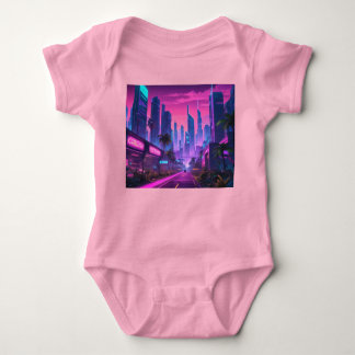 Retro Wave Cyberpunk City Baby Strampler
