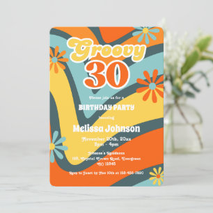 Retro Wave Daisies Groovy 30. Grüner Geburtstag Einladung