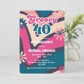 Retro Wave Daisies Groovy 40. Bubblegum Geburtstag Einladung (Stehend Vorderseite)
