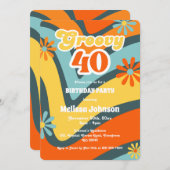 Retro Wave Daisies Groovy 40. Grüner Geburtstag Einladung (Vorne/Hinten)