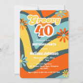 Retro Wave Daisies Groovy 40. Grüner Geburtstag Einladung (Vorderseite)