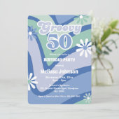 Retro Wave Daisies Groovy 50. Einladung (Stehend Vorderseite)