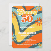 Retro Wave Daisies Groovy 50. Grüner Geburtstag Einladung (Vorderseite)