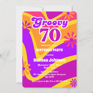 Retro Wave Daisies Groovy 70. Orange Geburtstag Einladung