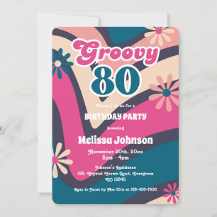 Retro Wave Daisies Groovy 80. Bubblegum Geburtstag Einladung