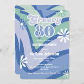 Retro Wave Daisies Groovy 80. Einladung (Vorne/Hinten)