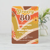 Retro Wave Daisies Groovy 80. Geburtstag Einladung (Stehend Vorderseite)