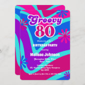 Retro Wave Daisies Groovy 80. Lila Geburtstag Einladung (Vorne/Hinten)