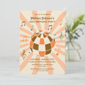Retro Wave Disco Ball Musikalisches Orange Geburts Einladung (Stehend Vorderseite)