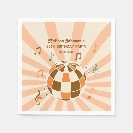 Retro Wave Disco Ball Musikalisches Orange Geburts Serviette (Vorderseite)