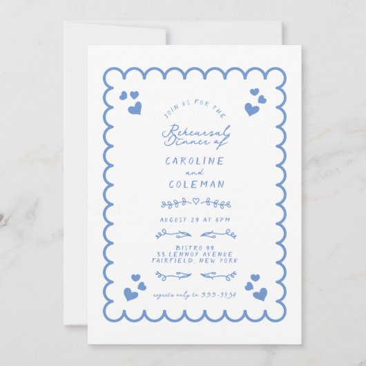 Retro Wave Doodle Handgeschriebenes Probe Dinner Einladung (Vorderseite)