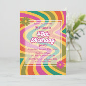 Retro Wave Groovy Blume Lila 40. Geburtstag Einladung (Stehend Vorderseite)