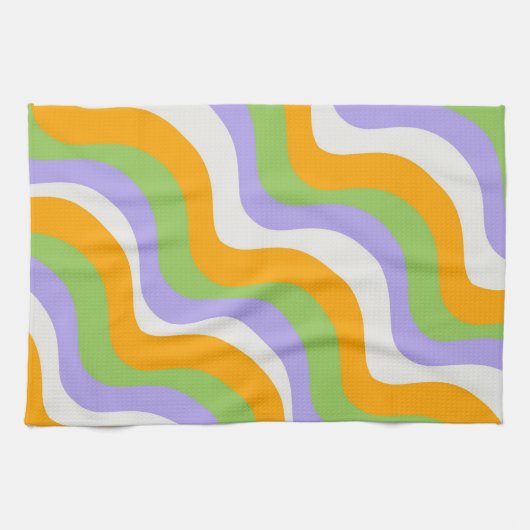 Retro Wave Groovy Curl Layer Abstrakt Y2k Muster Geschirrtuch (Horizontal)