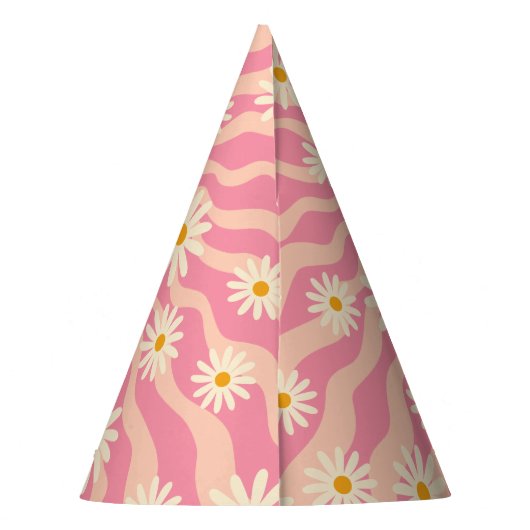 Retro Wave Groovy Daisy Party Hat Partyhütchen (Rückseite)