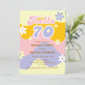 Retro Wave Groovy Flower Hello 70th Birthday  Einladung (Stehend Vorderseite)