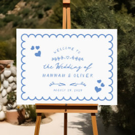 Retro Wave Illustriert Doodle Wedding Willkommensz Poster
