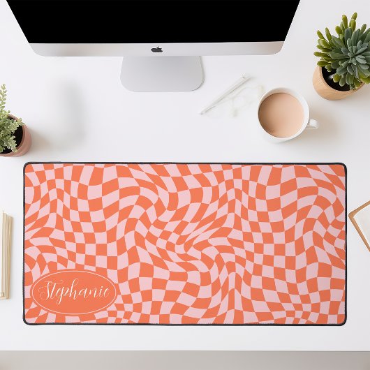 Retro Wave: Modernes, orange rosa Karton Schreibtischunterlage