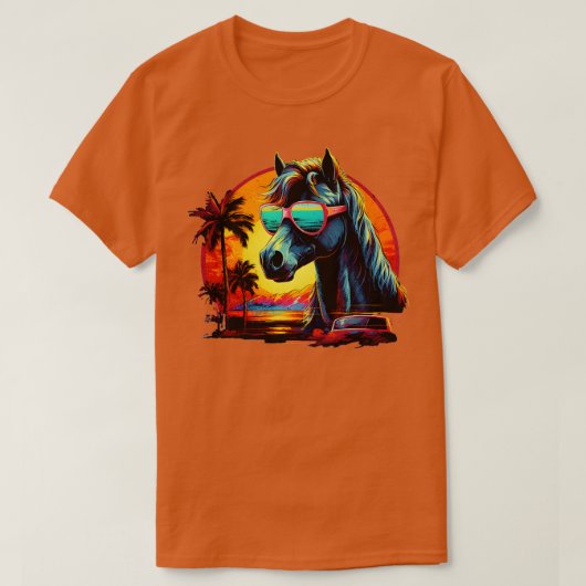 Retro Wave Mustang Horse T-Shirt (Design vorne)