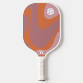 Retro Wave Orange und Lila modernes Monogramm Pickleball Schläger