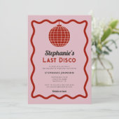 Retro Wave Pink und Red Last Disco Bacheloretto Einladung (Stehend Vorderseite)