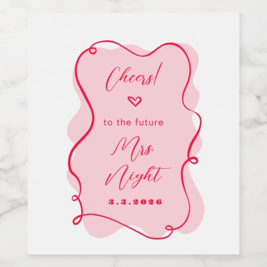 Retro Wave rosa und rotes Brautparty Chefs Weinetikett (Einzelnes Label)