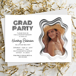 Retro Wave Schwarz-weiß Foto Graduation Party Einladung