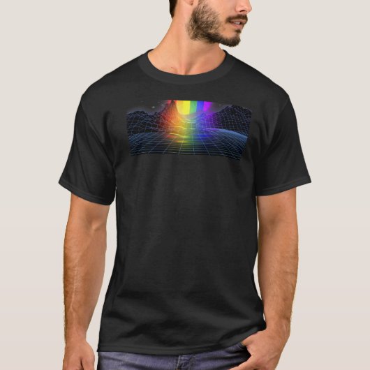 Retro Wave Sunset Back Print 80er 90s Regenbogen T-Shirt (Vorderseite)