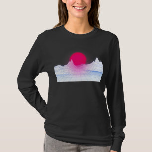 Retro Wave Sunset on White Bg 90s 80er Ästhetik Su T-Shirt