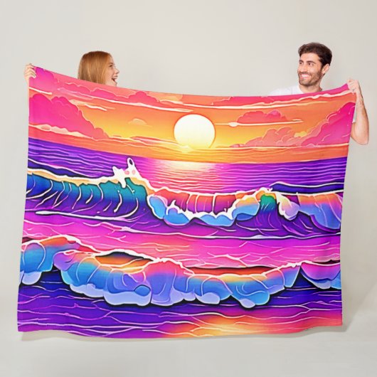 Retro Wave Sunset Serenity Fleecedecke (Beispiel)