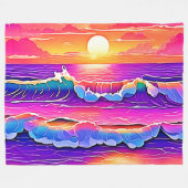 Retro Wave Sunset Serenity Fleecedecke (Vorderseite (Horizontal))