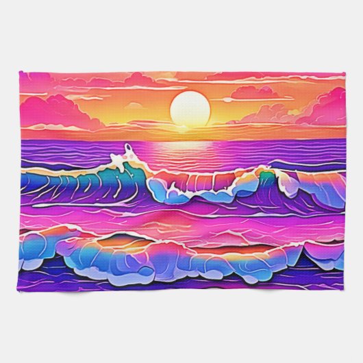 Retro Wave Sunset Serenity Geschirrtuch (Horizontal)