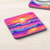 Retro Wave Sunset Serenity Getränkeuntersetzer (Linke Seite)