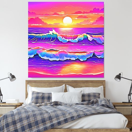 Retro Wave Sunset Serenity Leinwanddruck (Insitu (Schlafzimmer))