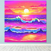 Retro Wave Sunset Serenity Leinwanddruck (Insitu (Holzboden))