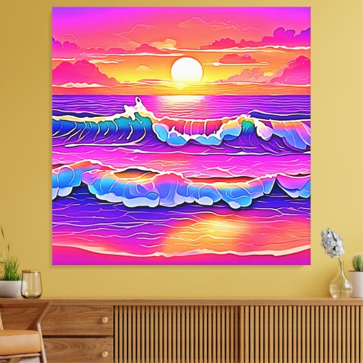 Retro Wave Sunset Serenity Leinwanddruck (Insitu (Wohnzimmer))