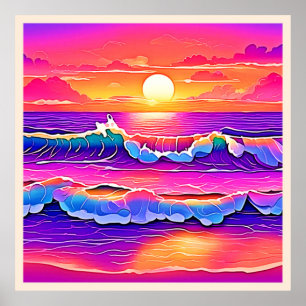 Retro Wave Sunset Serenity Poster