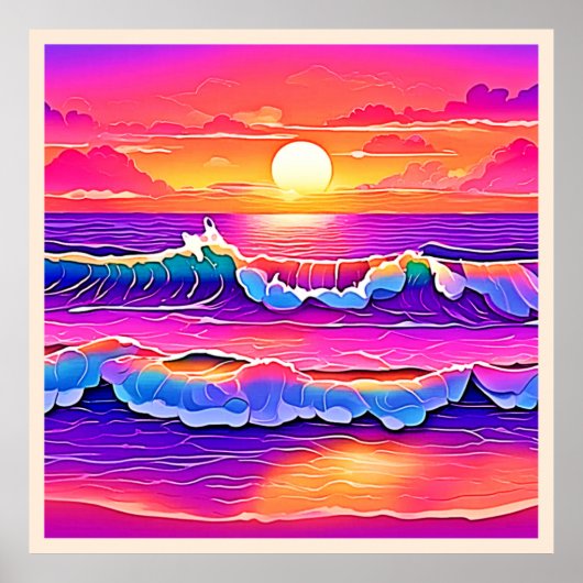 Retro Wave Sunset Serenity Poster (Vorne)