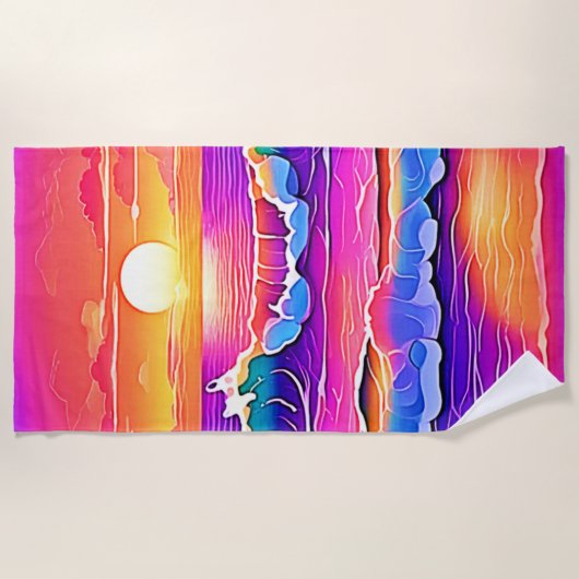 Retro Wave Sunset Serenity Strandtuch (Vorderseite)