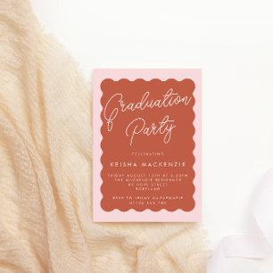 Retro Wave Terracotta & Blush Graduation Party Inv Einladung