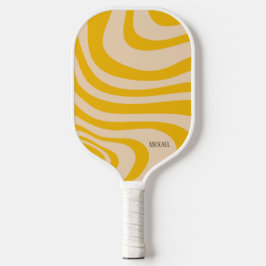 Retro Wave White and Yellow Modern Monogram Pickleball Schläger