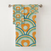 Retro Waves and Blume Aqua, Aquamarin, Orange Badhandtuch Set (Insitu)