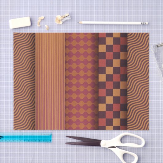 Retro Waves and Geometric Midcentury Pattern Seidenpapier (Handwerk)