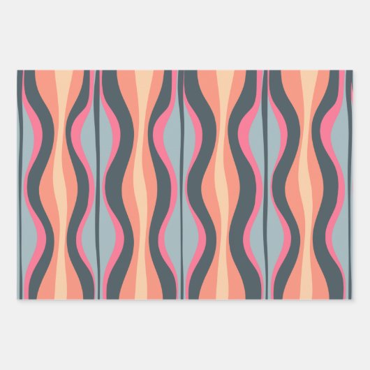 Retro Waves and Stripes Pink Apricot Blue Geschenkpapier Set (Vorderseite 3)