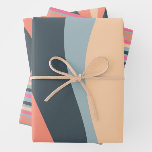 Retro Waves and Stripes Pink Apricot Blue Geschenkpapier Set (Beispiel)