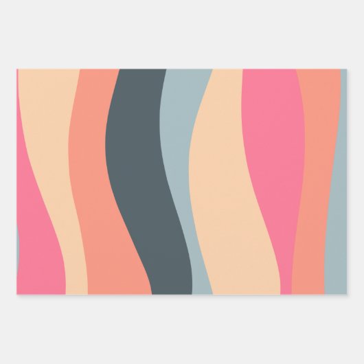 Retro Waves and Stripes Pink Apricot Blue Geschenkpapier Set (Vorderseite)