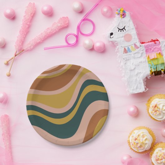 Retro Waves Boho Abstraktes Muster Pappteller (Party)