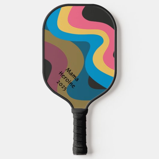 Retro Waves in rosa Gelb Blau mit Ihrem Text Pickleball Schläger (Vorderseite)